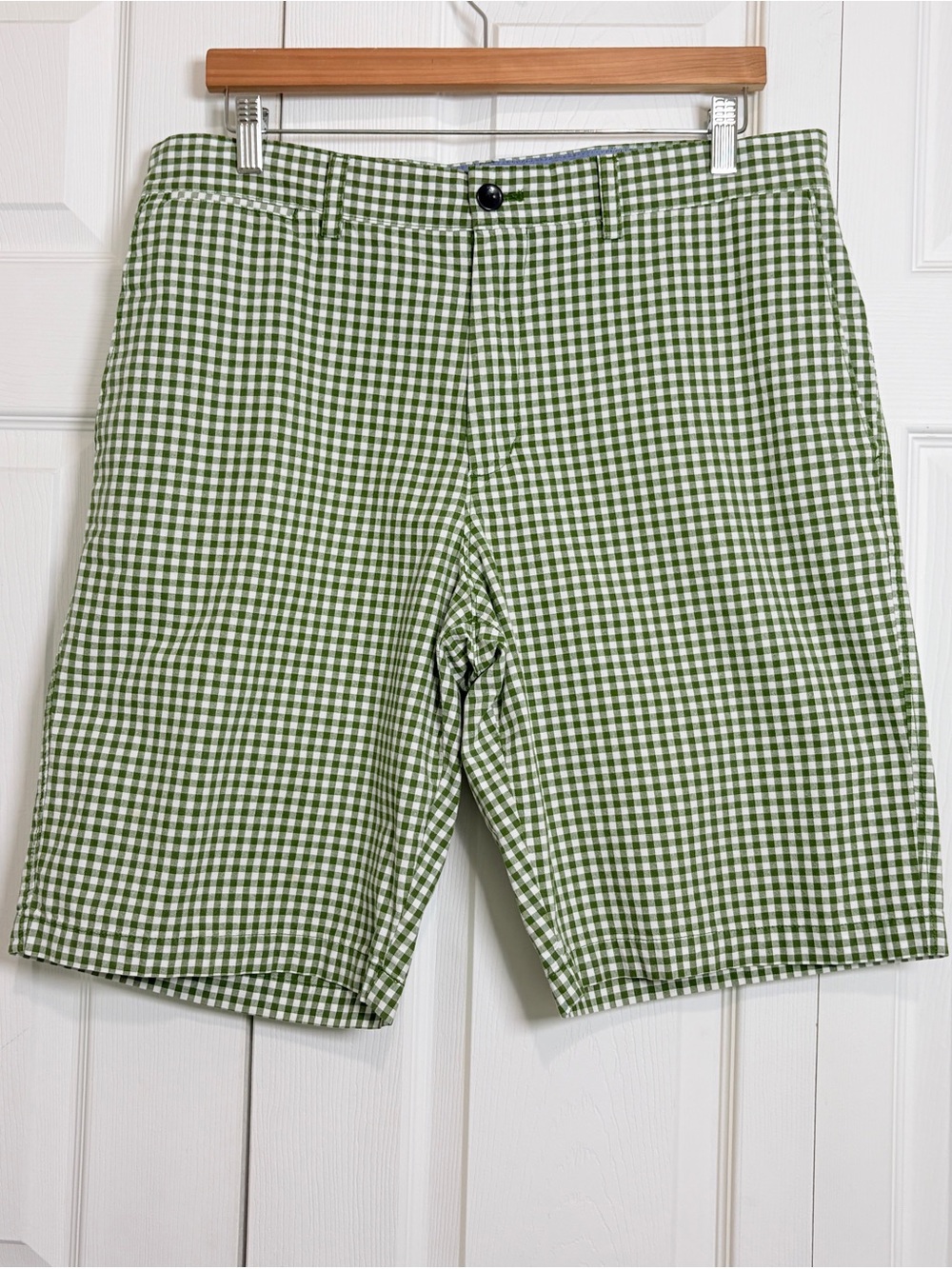 Banana Republic Green Gingham Flat-Front Shorts